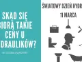 Grafika z ikonami hydraulika, toalety, wanny, narzędzi i tekstem "Światowy Dzień Hydraulika".