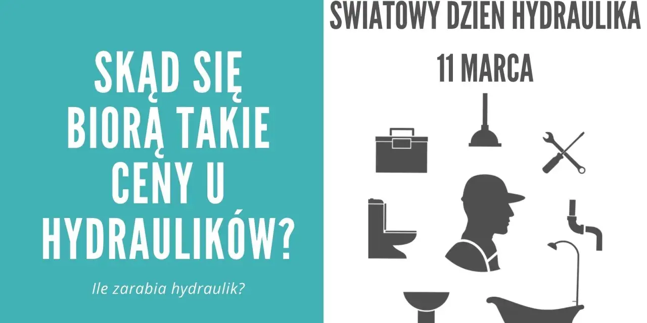 Grafika z ikonami hydraulika, toalety, wanny, narzędzi i tekstem "Światowy Dzień Hydraulika".