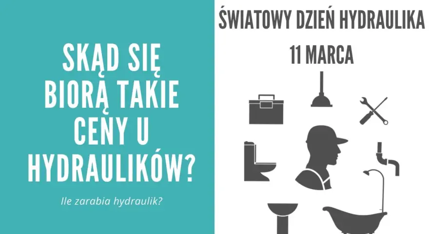 Grafika z ikonami hydraulika, toalety, wanny, narzędzi i tekstem "Światowy Dzień Hydraulika".